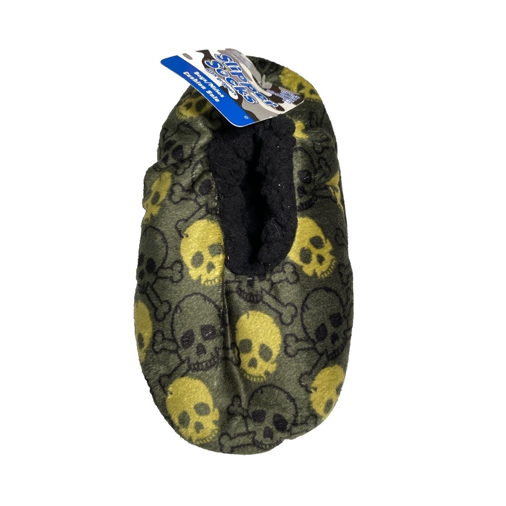 slipper socks boys green skull camo grippers shoe size 8-13 small‎ medium